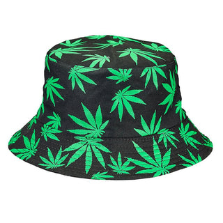 Bucket Hat w/ Green Hemp Leaf Print - AltheasAttic420