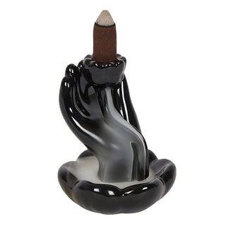 Lotus in Hand Black Ceramic Backflow Incense Burner - AltheasAttic420
