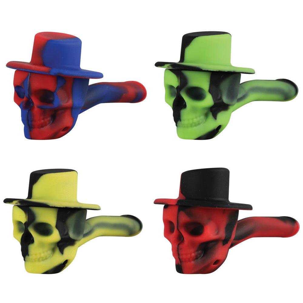 Skull Cowboy Silicone Hand Pipe w Lid - 4" / Colors Vary