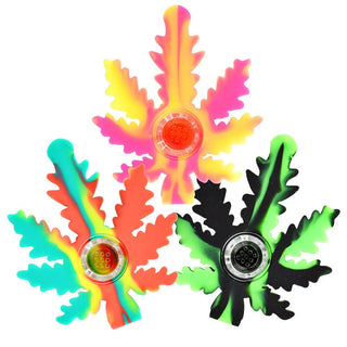Silicone Hemp Leaf Hand Pipe - 4" / Colors Vary
