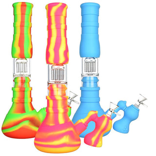 3 Stage Silicone Water Pipe w/ Ash Catch- 14"/14mm F/Clrs Vary