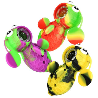 Silicone Bee Pipe w/ Covered Glass Bowl - 4" / Colors Vary