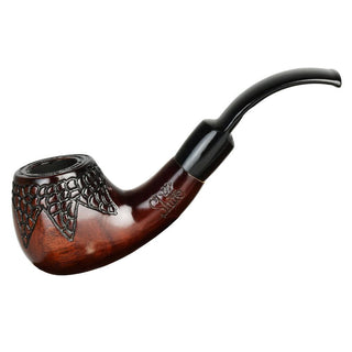 Pulsar Shire Pipes Engraved Bowl Bent Apple Cherry Wood Pipe - 5.5"