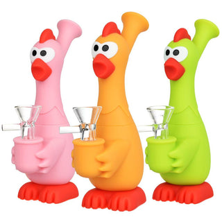 What The Cluck Silicone Water Pipe - 7" / 14mm F / Colors Vary